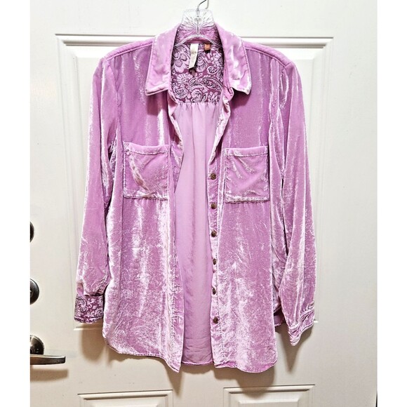 Pilcro Mara Relaxed Velvet Button-up Shirt Womens Size 2 Lilac Soft Luxurious - Picture 9 of 12